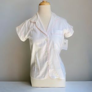 Bodas White Cotton Pajama Button-Down Top Sz S